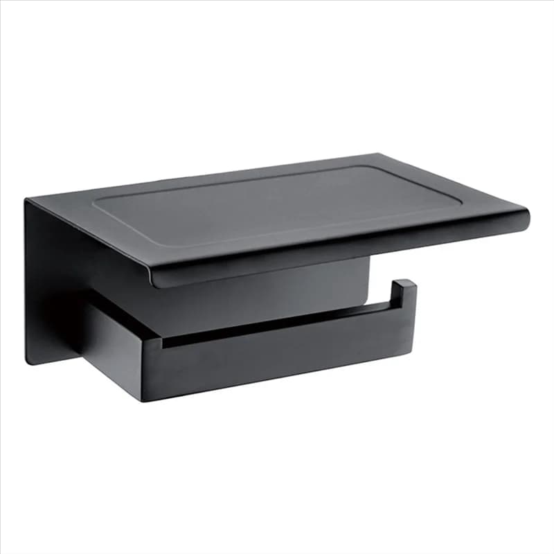 HLZS-Porta carta igienica in alluminio senza perforazione Porta fazzoletti Porta cellulare con ripiano da 18 cm Nero