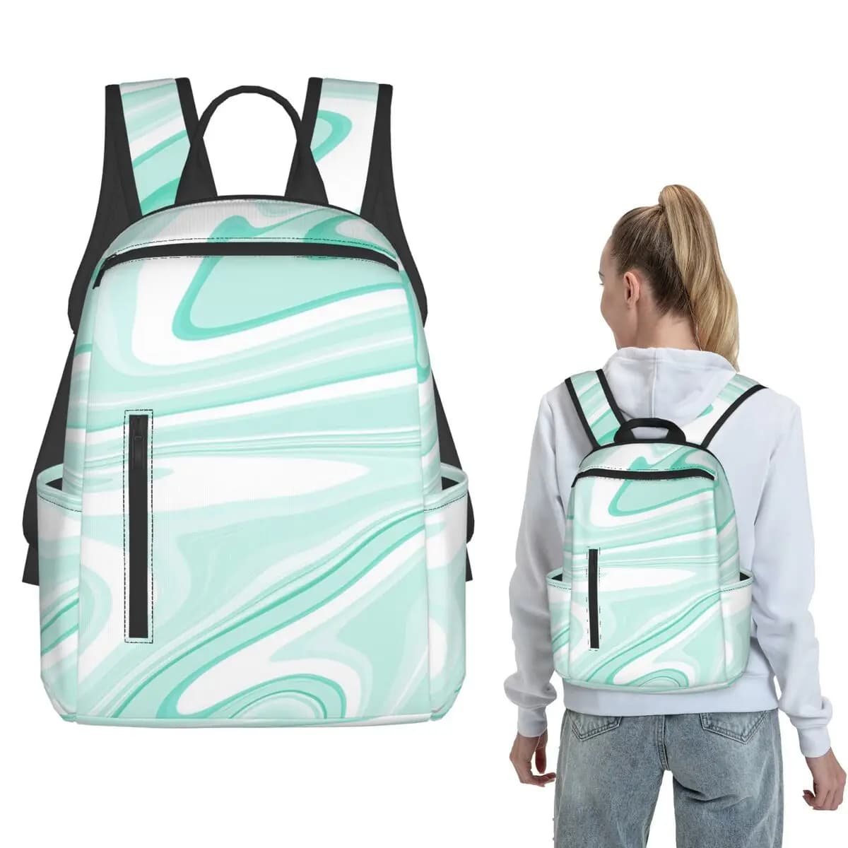 Zaino in marmo verde menta, borsa a tracolla per libri, zaino scolastico per bambini, borse a tracolla per uomo e donna