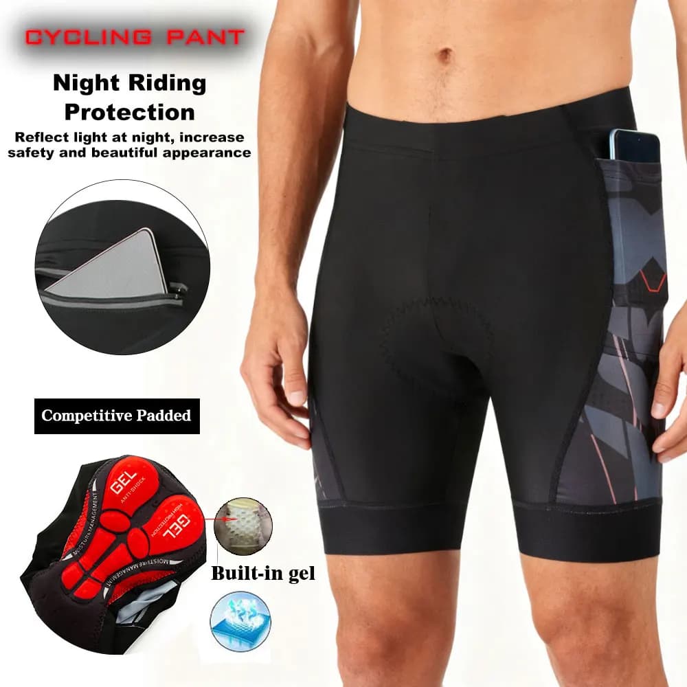 Cycling Shorts Padded for Men, Street Bike and Mountain Bike Bicycle Clothing with Pockets