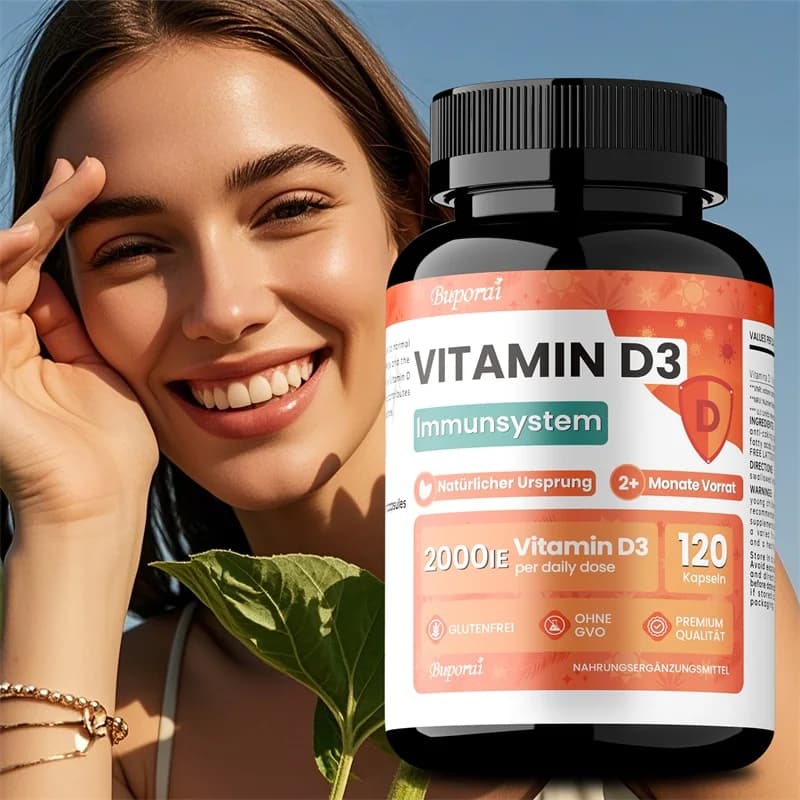 Vitamin D3 supplement: helps regulate calcium metabolism, promote bone, teeth and skin health, support immunity and heart health