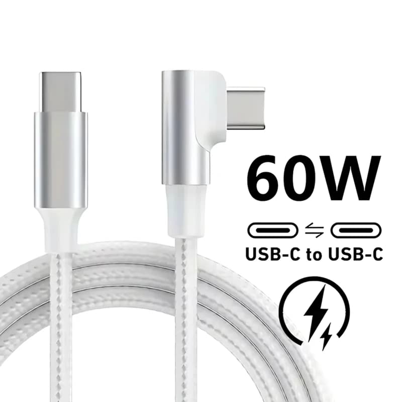 Cavo di ricarica rapida USB-C a 90 gradi PD 60W per iPhone 15 16 17 Pro Max Samsung Xiaomi POCO F8 OnePlus, cavo intrecciato doppio Type-C