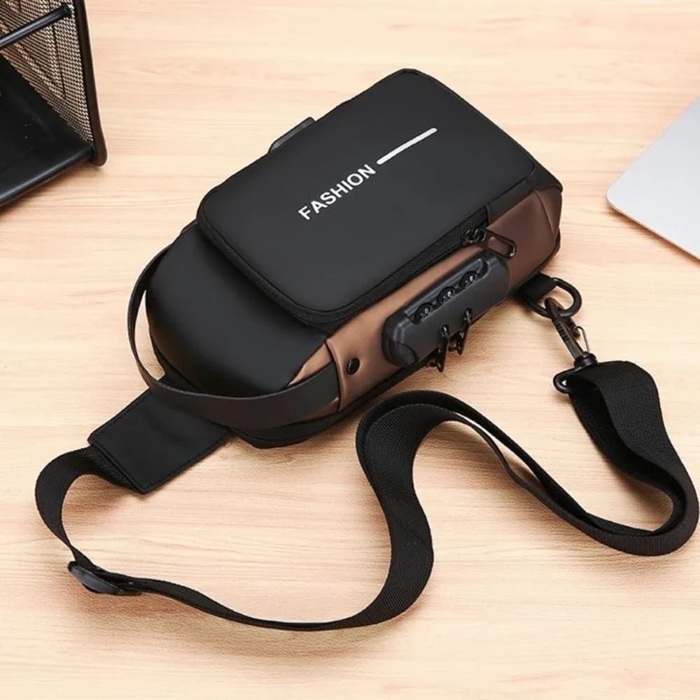 Borsa da biker impermeabile con password, ricarica USB, tracolla regolabile, borsa a tracolla da uomo, antifurto, resistente all'usura