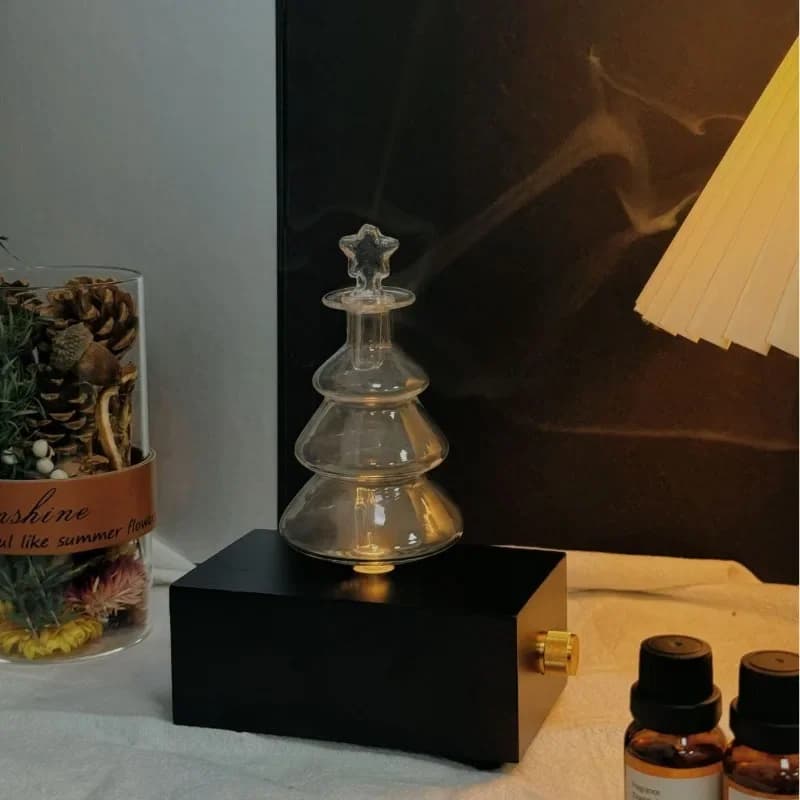 Lampada per aromaterapia con diffusore di oli essenziali in vetro ricaricabile per albero di Natale 2600mAh Nebulizzatore Aroma Luce notturna Fondo in legno