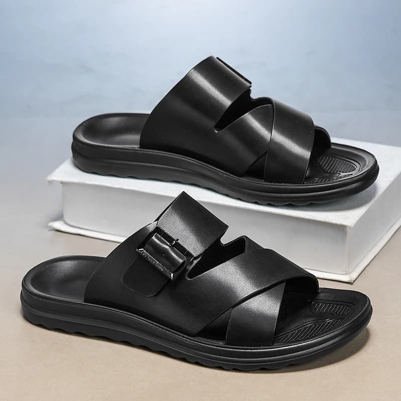 Men's Non-Slip Calf Leather Sandals Source Factory Slides Beach Slippers Outdoor Shoes Comfortable Breathable Summer Footwear