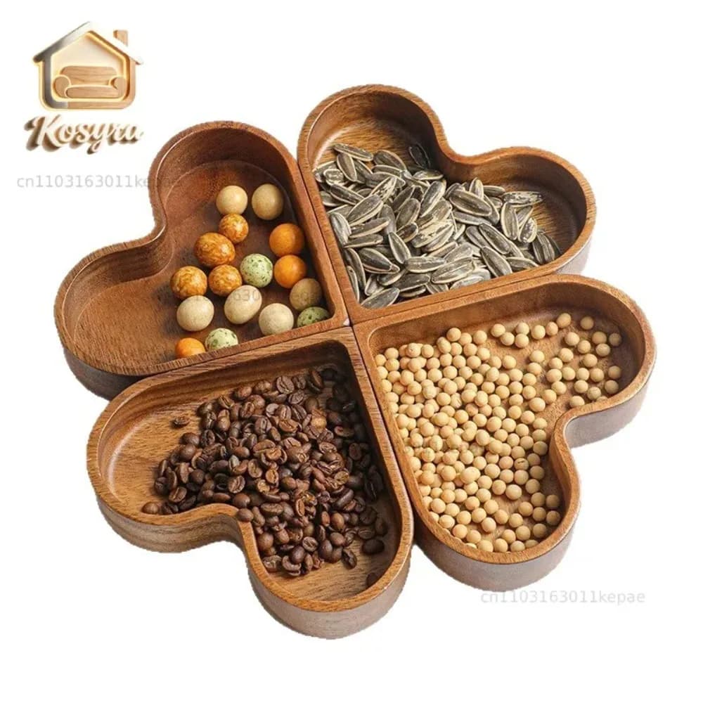Solid wood dried fruit box heart-shaped living room nut melon seed candy plate stackable fruit snack classification plate