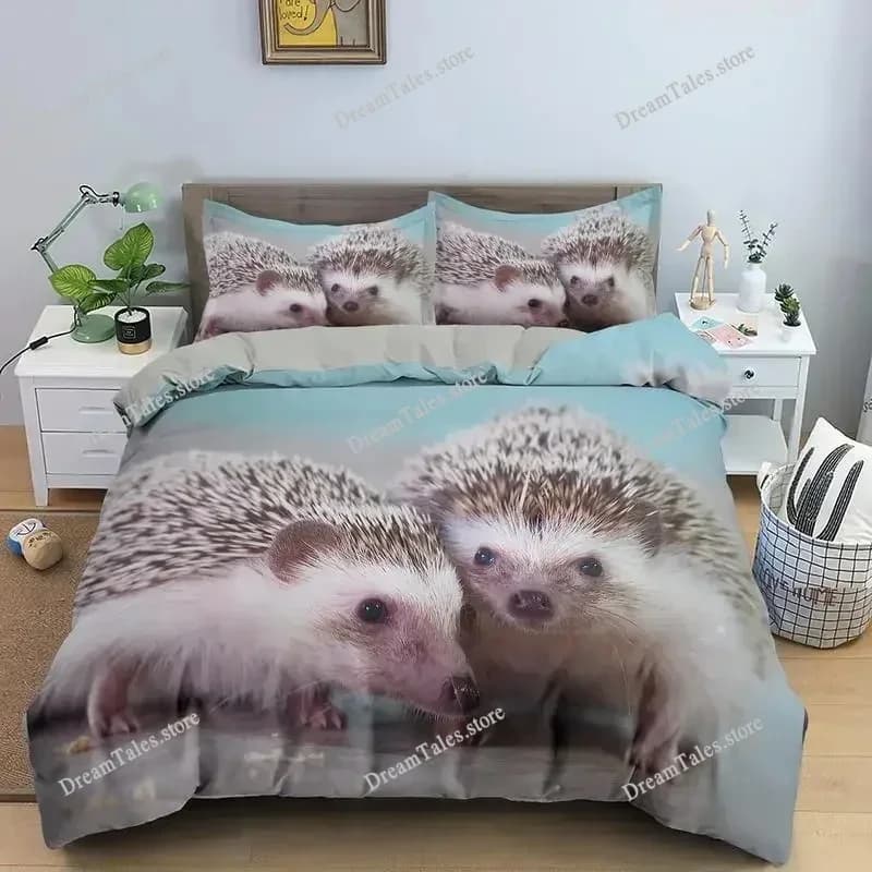 Set Copripiumino Riccio 3D, Set Biancheria da Letto con Fiori e Cartoni Animati, per Bambini e Ragazzi, Misura Queen, in Poliestere 741