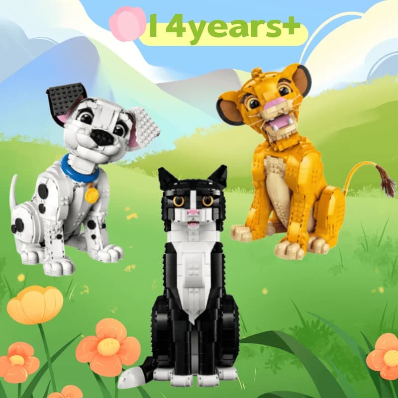 Set di Blocchi da Costruzione a Forma di Animali Carini 21349 43247 43269 101 Dalmatians Gatti e Leoni, Regalo di Compleanno Perfetto
