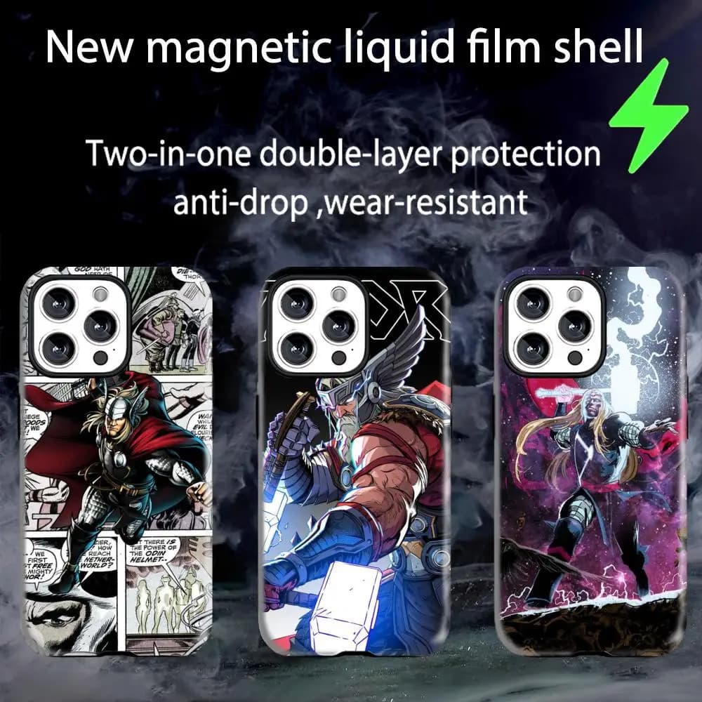 Custodia per telefono Marvel Thor magnetica 2-in-1 lucida per iPhone 17 Air, 16, 15, 14, 13, 12, 11 Pro Max Plus