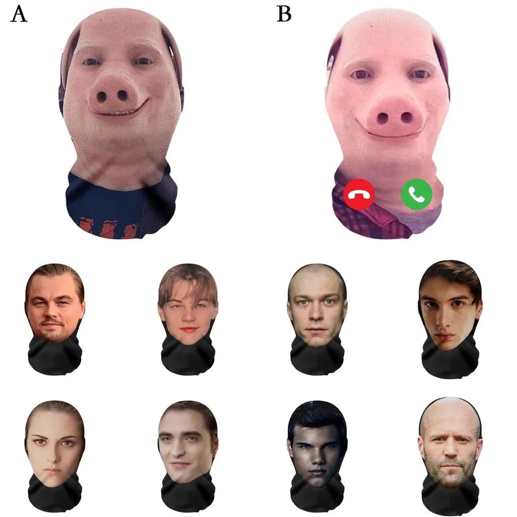 Costumi realistici di maschere traspiranti per balli in maschera di stelle di film europei e americani, maschera di oggetti di scena per feste di John Pig Smile per uomo