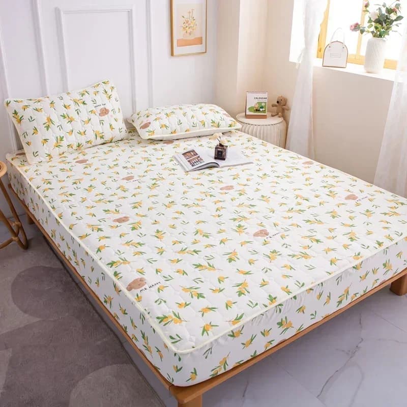 Coprimaterasso trapuntato spesso, biancheria da letto cucita, biancheria da letto stampata, lenzuolo grande antiscivolo, copertura antipolvere senza federa