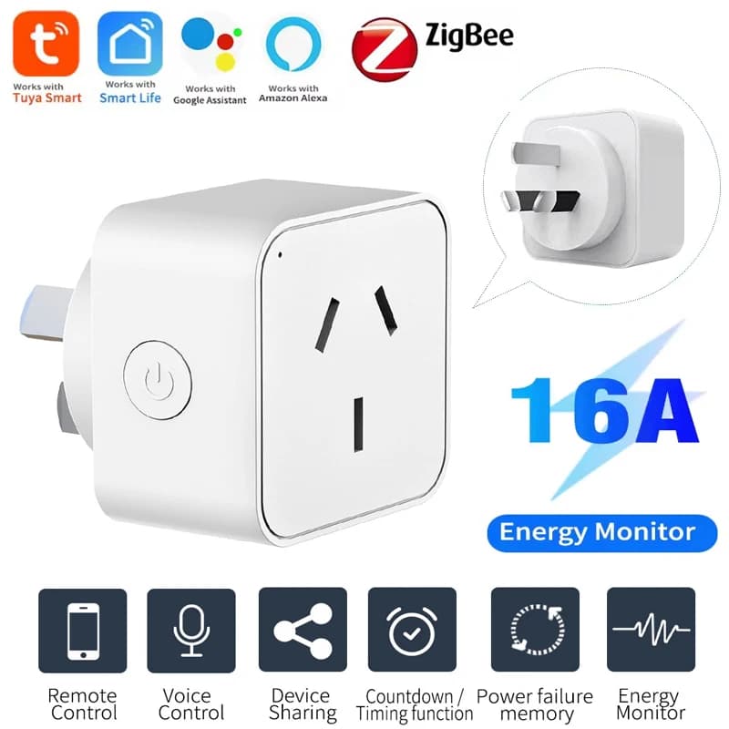 Presa Intelligente Tuya Zigbee 3.0 Standard AU con Monitoraggio Energetico, Controllo Remoto del Timer, Compatibile con Alexa e Google