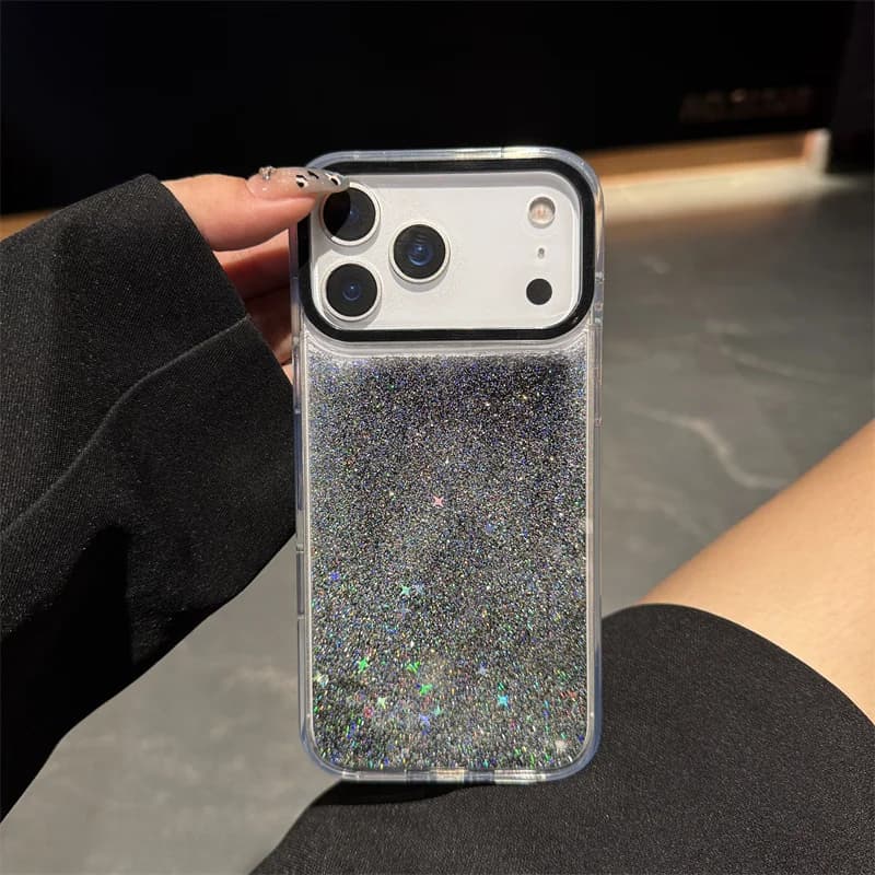 Cover Liquida Dinamica Effetto Sabbia Mobile Argento e Oro per iPhone 17 16 Pro Max, Custodia Rigida Trasparente con Glitter e Sabbia Mobile per Donna