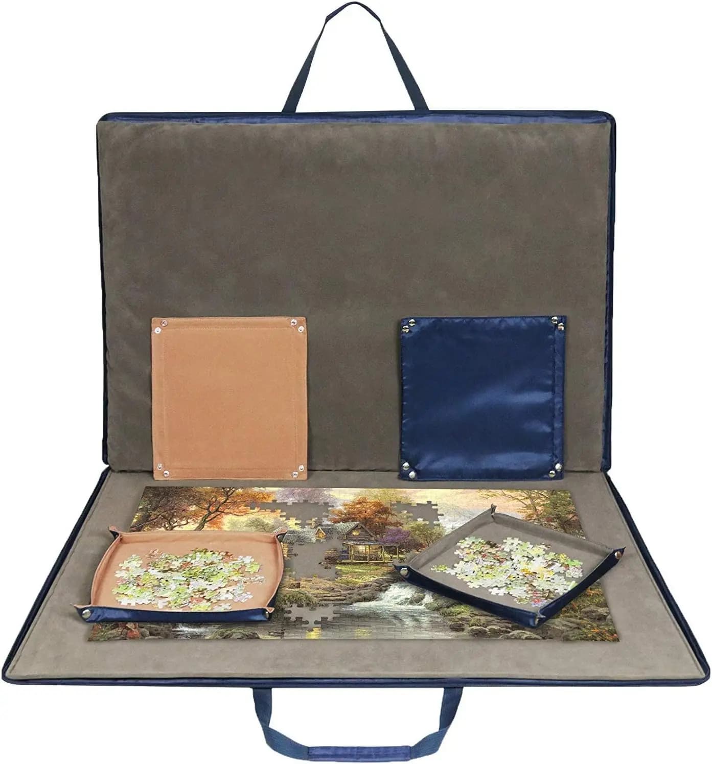 Tavolo per Puzzle da 1500 Pezzi con Copertura Imbottita, Custodia Portatile, 6 Vassoi per la Classificazione e Piano Staccabile per Adulti