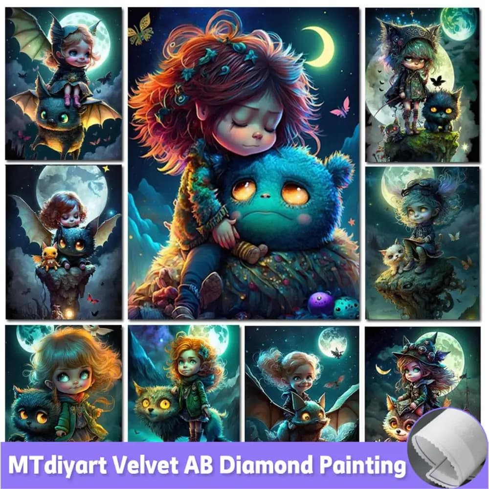 Vampire Full Square Round DIY Diamond Painting AB Cartoon Elf Girls 3d Puzzle Pictures Diamond Mosaic Cross Stitch Witch