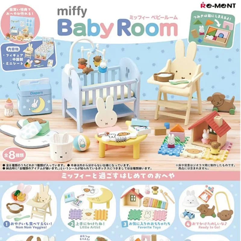 Re-Ment Miffy Baby Room Miniature Scene Collection Decorazione da Scrivania Modellini in Miniatura Giocattoli Regalo di Compleanno per Ragazze