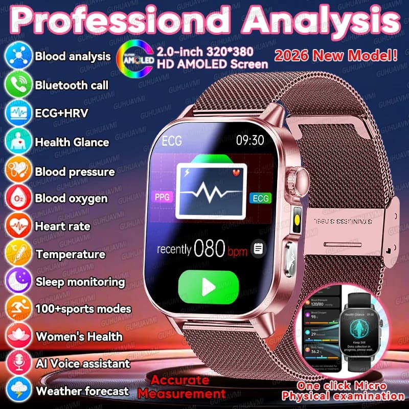 New Smartwatch 2026 for Women with Accurate Health Measurement, ECG Analysis, Cardiaca Frequency, Blood Pressure, Body Fat, BMI, Bluetooth Calls