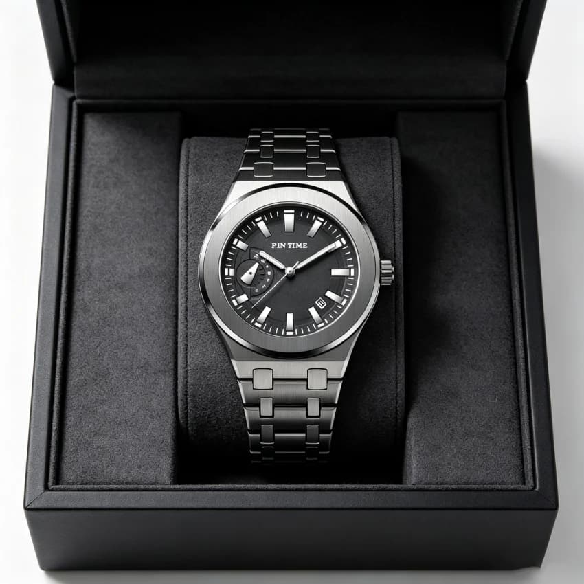 Luxury Integrated Bracelet Watch Men PINTIME Stainless Steel Quartz Watch Day Date Luminous Business Men's Watch 2026 New