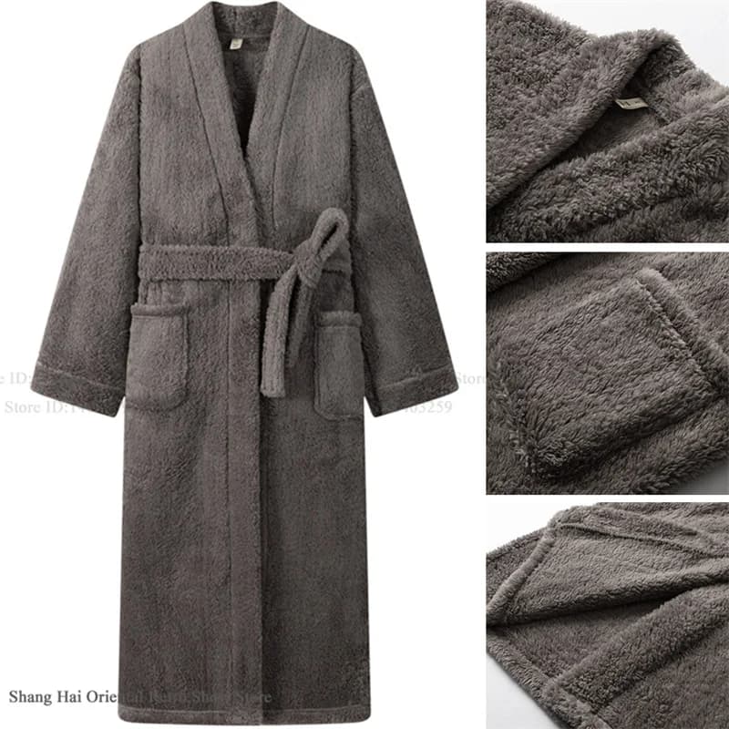 Thicken Coral Fleece Men's Robe Kimono Bathrobe Gown Warm Flannel Couple Sleepwear Loungewear Autumn Winter New Homewear Pajama