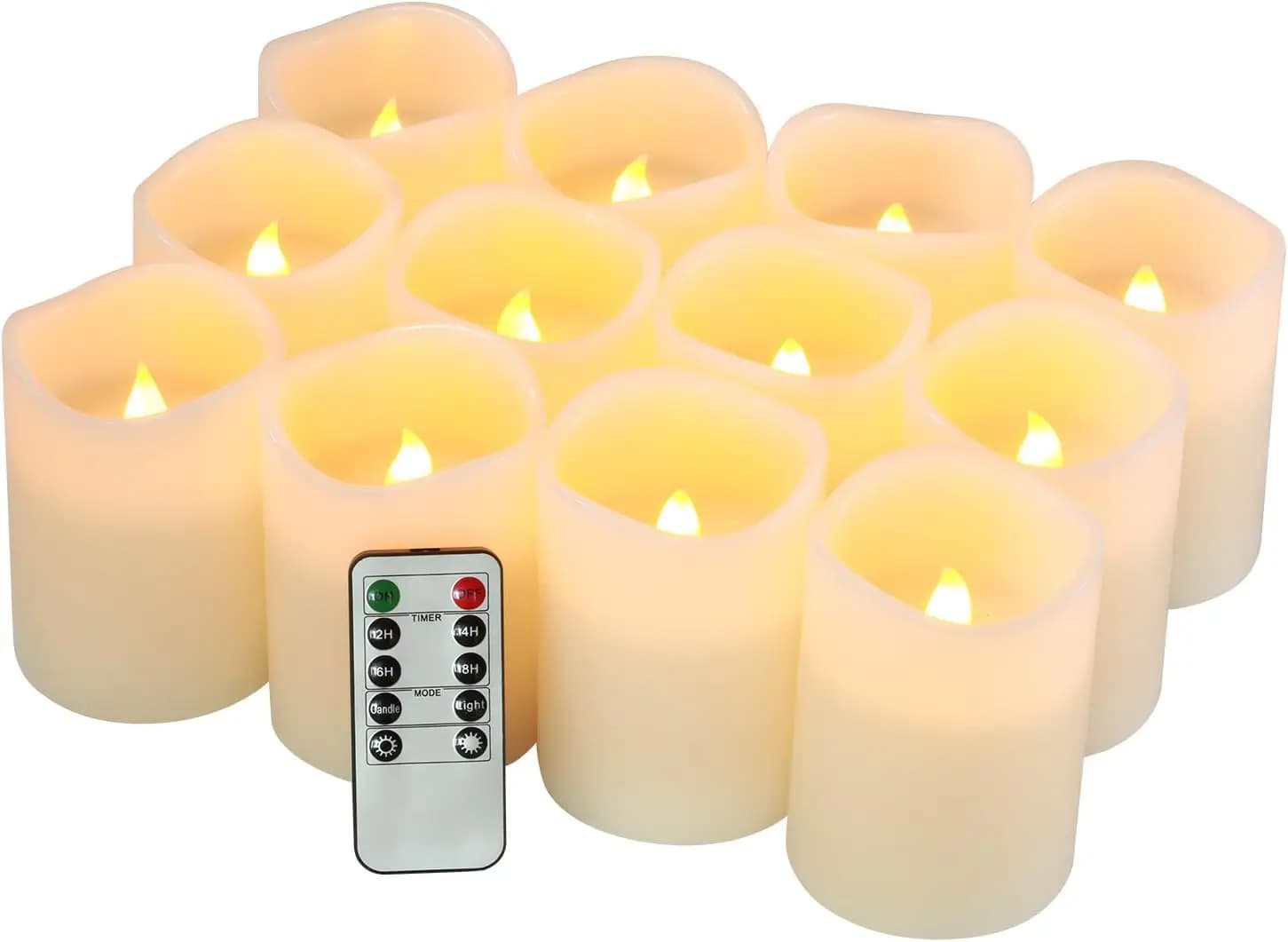 Set of 12 Flameless Candles in Vera Cera with Remote Control and Timer, Battery Pillar Candles for Home Decoration