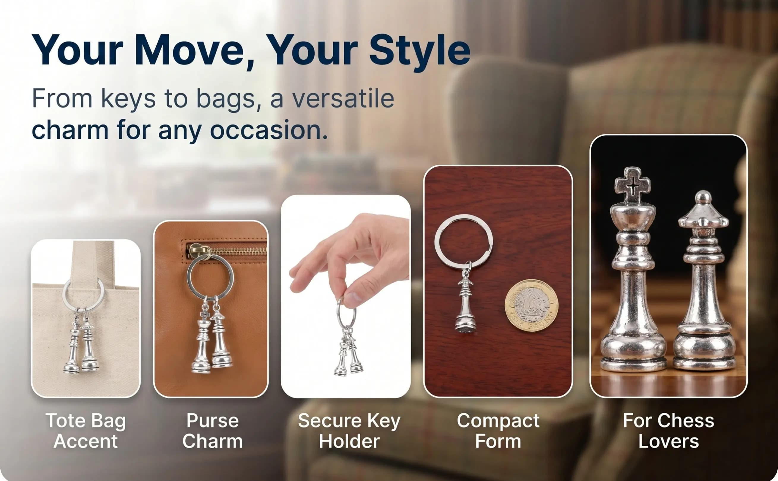1Pair Chess Keychain Set Metal Keyrings Intricate Carving Elegant Design for Chess Players Gifting Souvenir Creative