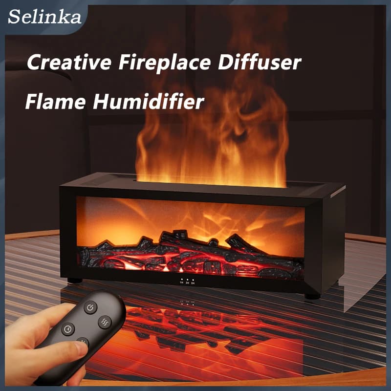 Diffusore di aromi per camino 150ml Fiamma a 7 colori con telecomando Umidificatore a nebbia fredda Timer di spegnimento automatico per l'home office
