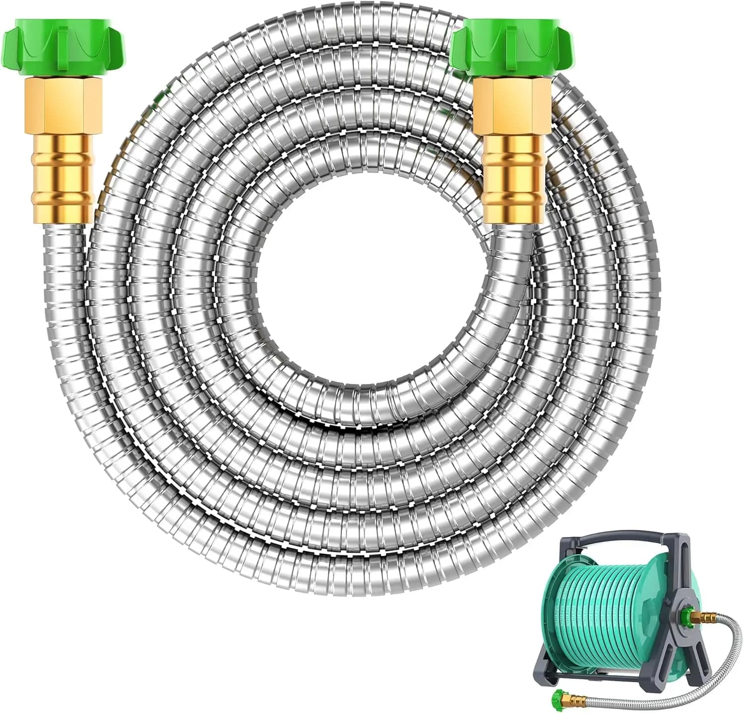 1.5 m Metal Garden Tube with Female-Femmina Connector, Stainless Steel Flexible Tube for Wrap, Water Pipe Resistant