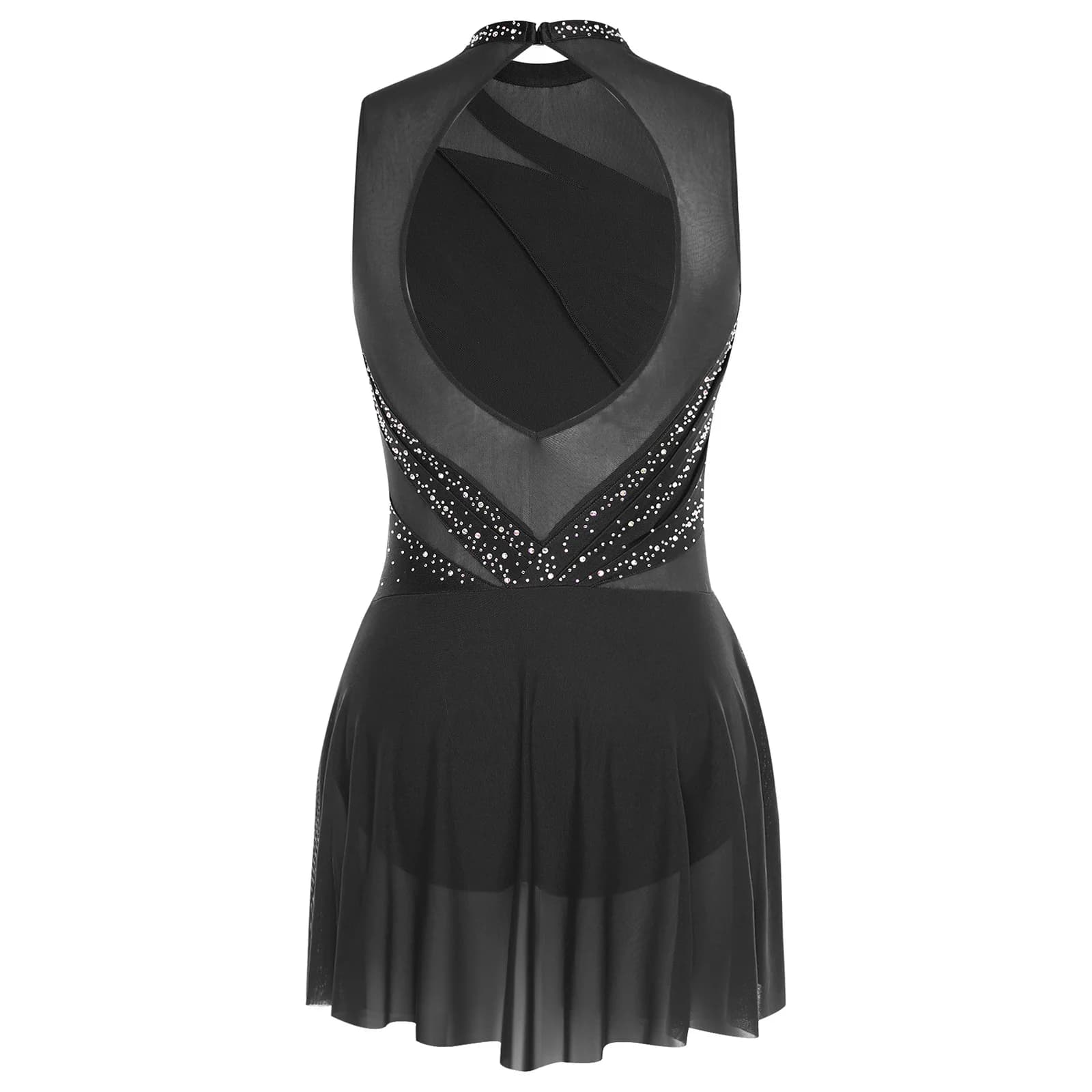Abito da ballo moderno per pattinaggio di figura da donna, senza maniche, con strass sfumati, vestito da balletto, body lirico, costume da competizione