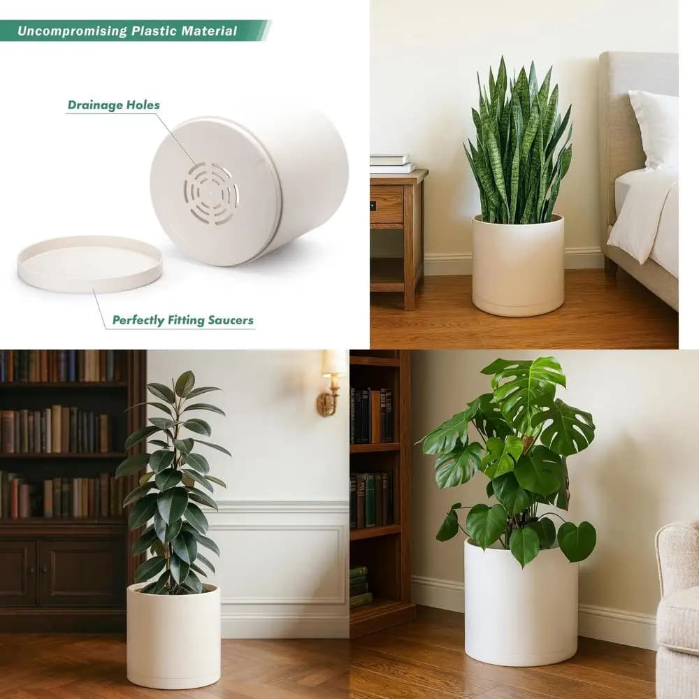 14 Inch Plastic Plant Vases with Drainage and Subvase, 74-X-H-4