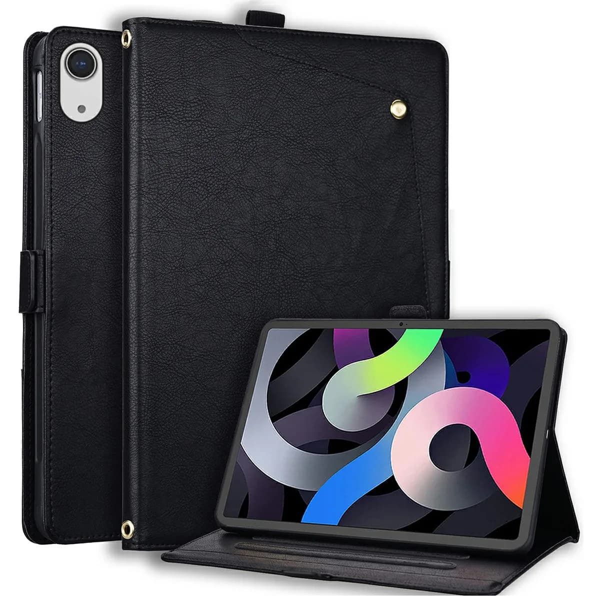 For iPad 10.9 (2022) / iPad (2025) Case Front Pocket Business Leather Tablet Cover with Card Holder Stand - Black