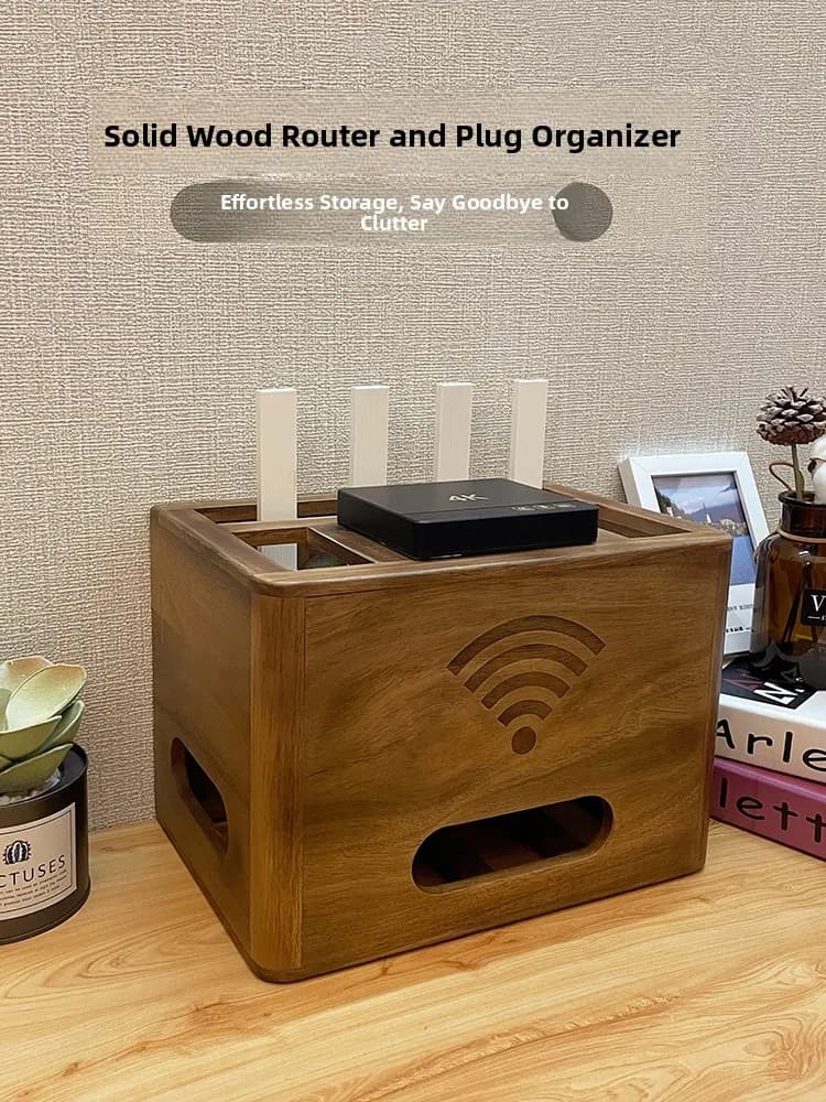 Wooden router holder box, multilayer floor organizer for Wi-Fi and TV Box sockets, for living room