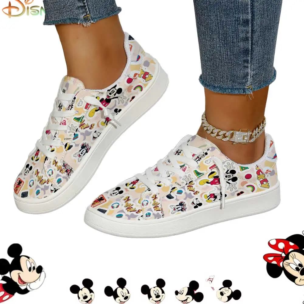 Sneakers casual da donna Disney Mickey Mouse con stampa all-over su tela pastello