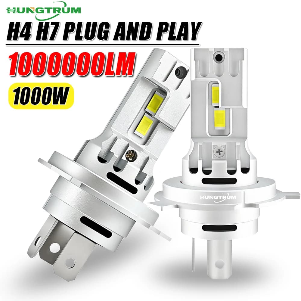 2 Pezzi Lampadine LED H7 H4 per Fari Auto, Canbus H7 1000W, Luce LED Turbo per Auto, Mini Faro Wireless con Ventola 6000K 12V