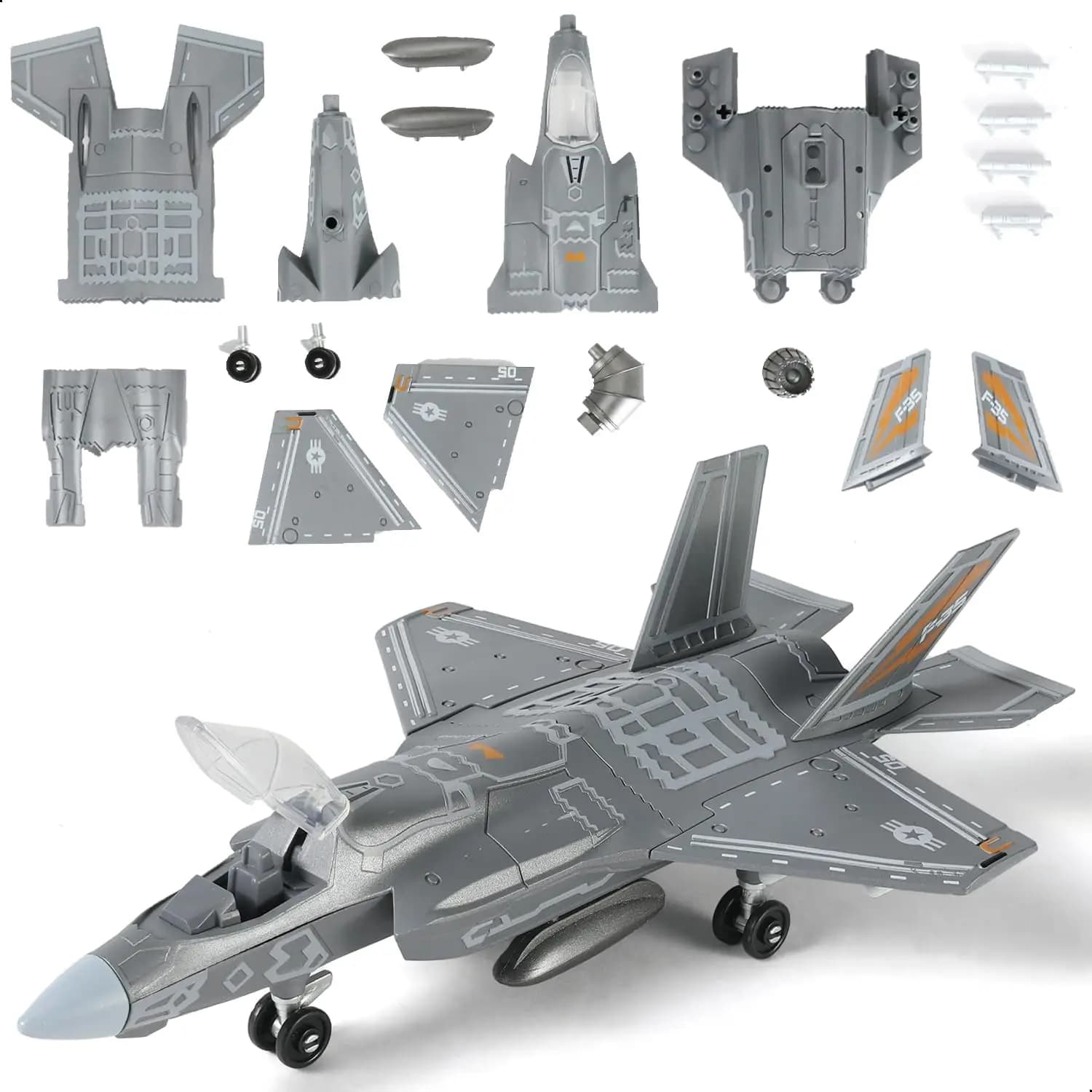 1:72 Scale F-35 Fighter Jet Quick Build Model Kit Plastic Millitary F35 Airplane Toy Assembly Aircraft Model with Stand for Kids