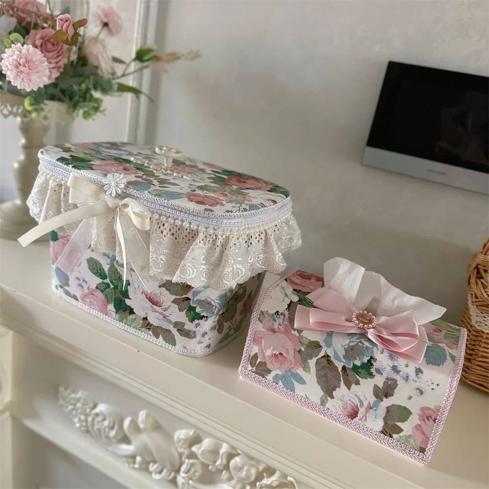 Home Decoration Storage Box Light Luxury Exquisite Earrings Necklace Ring Storage Box Home Jewelry Box Desktop Rose Bow Tissue