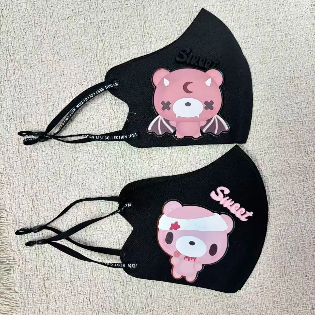 Cute Cartoon Bear Cloth Face Mask Adjustable Ear Strap 3D Stereo Reusable Sunscreen Face Cover Sweet Style Decorative Mask