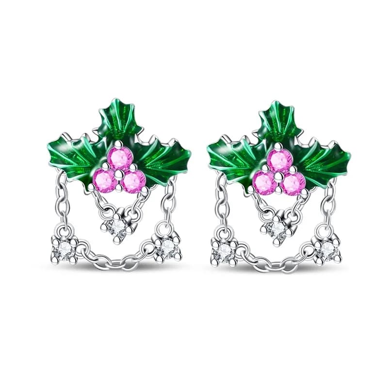 New Sterling 925 Sterling Silver Women's Earrings in Christmas Leave Shape, Brilliant Star Earrings for Wedding and Fidancy, Jewelry Gift
