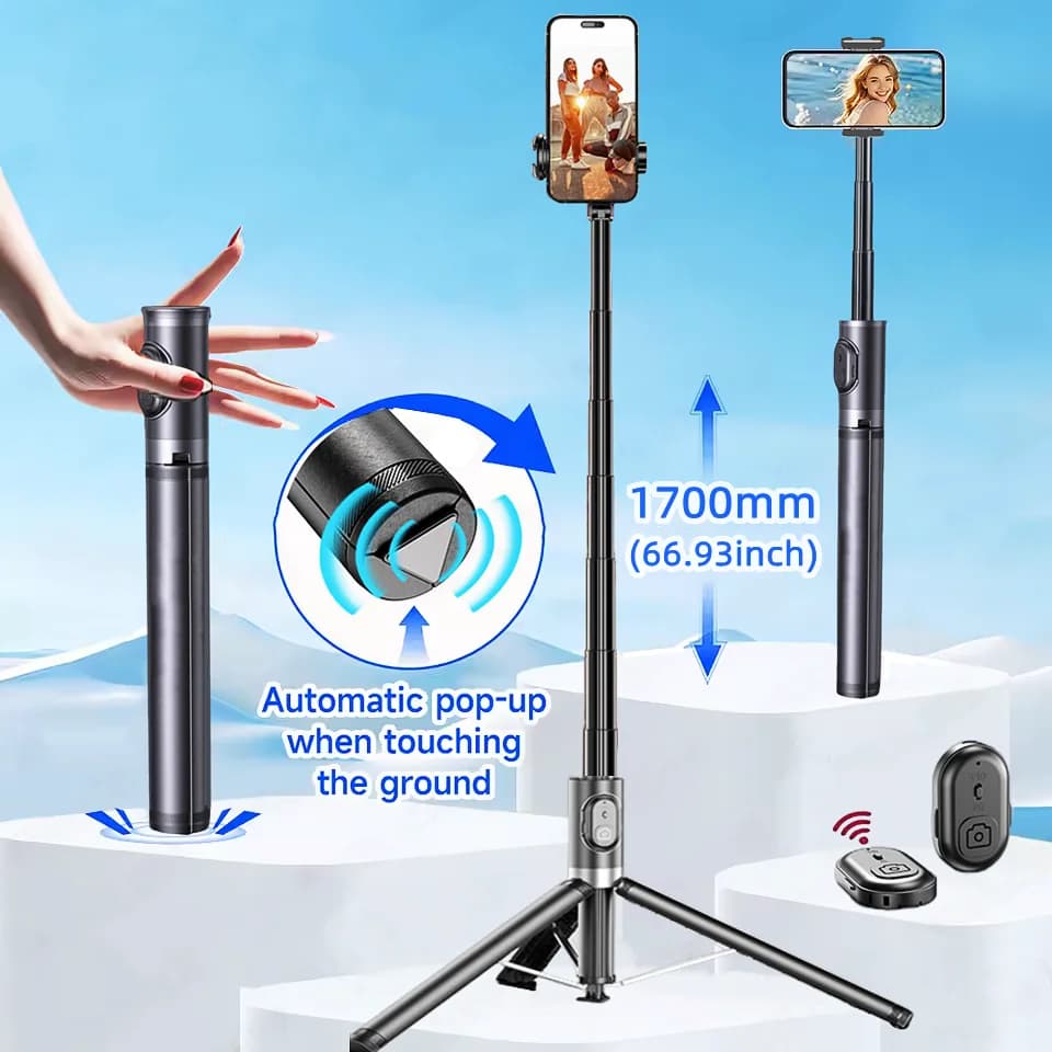 DP08 1,7 m con treppiede pop-up intelligente selfie stick wireless Bluetooth remoto stabile riprese video supporto per telefono monopiede
