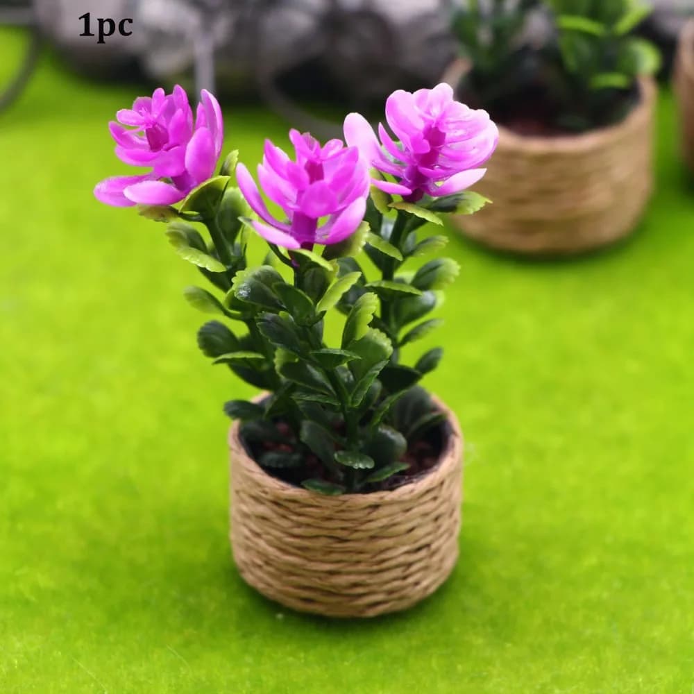 1/2pcs 1:12 Dollhouse Miniature Plant Plastic Mini Simulation Vase Potted Green Plants Multistyles Water Grass Flowers