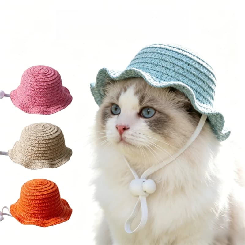 Pet Straw Hat Sun Hat Cats Dogs Puppy Kitten Outdoor Sun Protection Cap Pet Cosplay Costume Accessories Cap Pet Outdoor Hat