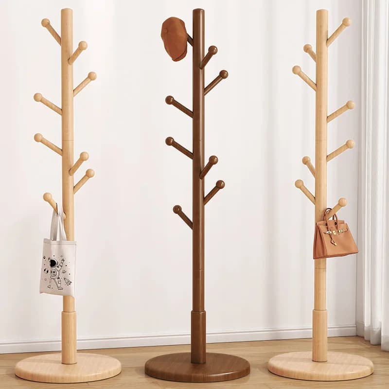 Solid Wood Tree Shape Vertical Coat Hanger | Simple Freestanding Clothes Stand for Bedroom Household