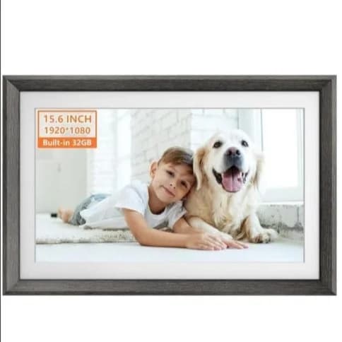 Offerta Speciale: Cornice Digitale Frameo 15.6 Pollici, 32G HD WIFI, Album Fotografico Elettronico Touch con Cloud, Macchina Pubblicitaria con Cornice in Legno
