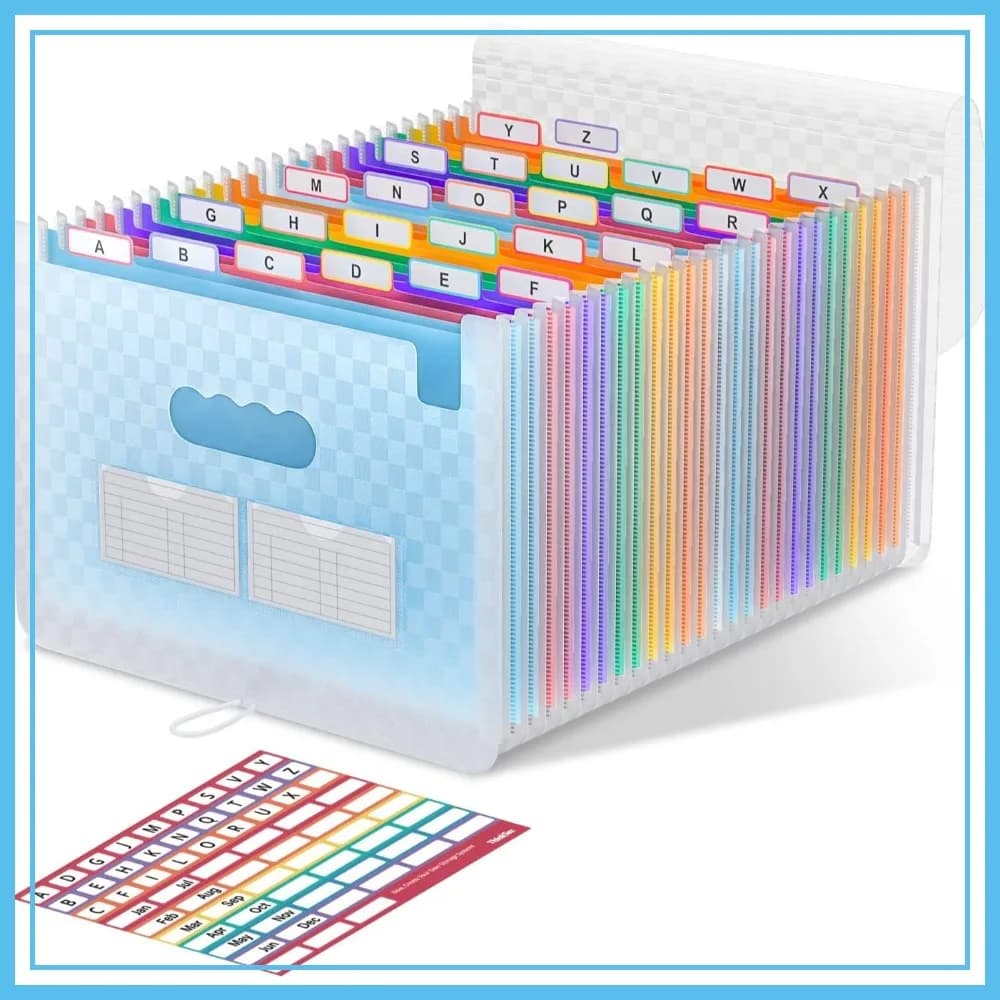 Cartella Portadocumenti Espandibile a 26 Tasche, Organizzatore a Fisarmonica per Fatture e Documenti, con Schede A-Z, Formato Letter/A4, Blu