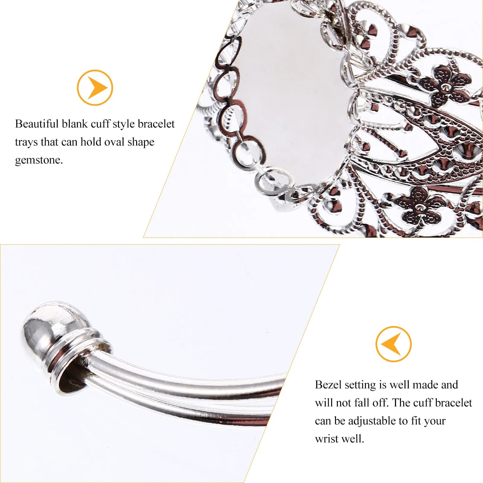 Set di 5 Bracciali a Fascia Regolabili con Base per Gemme Ovali, Accessori per Creazione di Gioielli Personalizzati