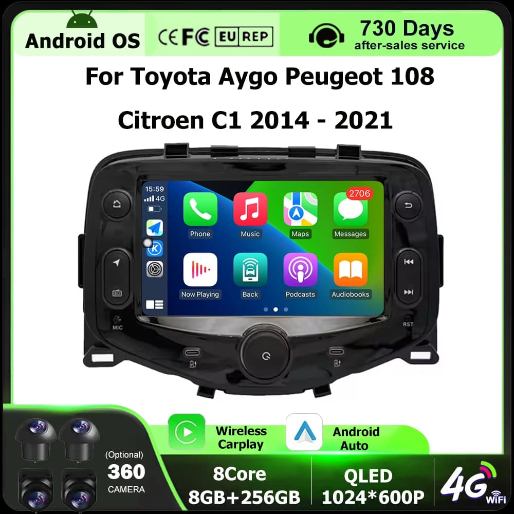 Auto Radio Multimedia Reader GPS Navigation Tools For Toyota Aygo Peugeot 108 Citroen C1 2014 - 2021 Android Carplay 4G WIFI
