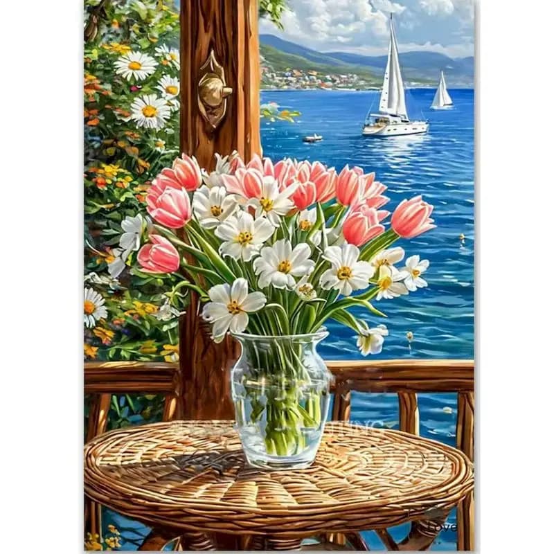 GATYZTORY Kit di pittura con numeri, fiori e paesaggi dipinti a mano per adulti, disegno su tela, decorazione per la casa, cornice fai da te 40x50cm