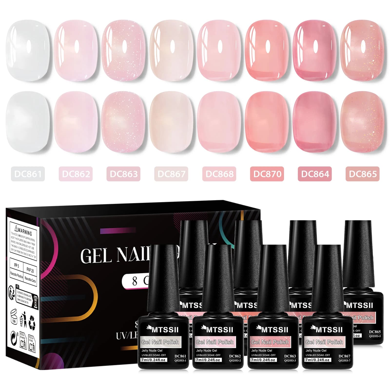Set di smalti per unghie gelatina nuda da 8 pezzi con scatola colore traslucido semipermanente Soak Off UV LED gel smalto per unghie forniture per manicure
