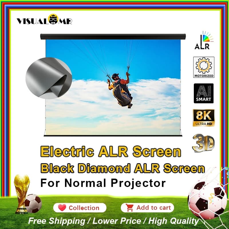 Nuovo Schermo di Proiezione Elettrico Motorizzato a Discesa Automatica Black Diamond ALR, Montaggio a Parete, 150 Pollici 16:9, Proiezione 4K per Proiettore Standard