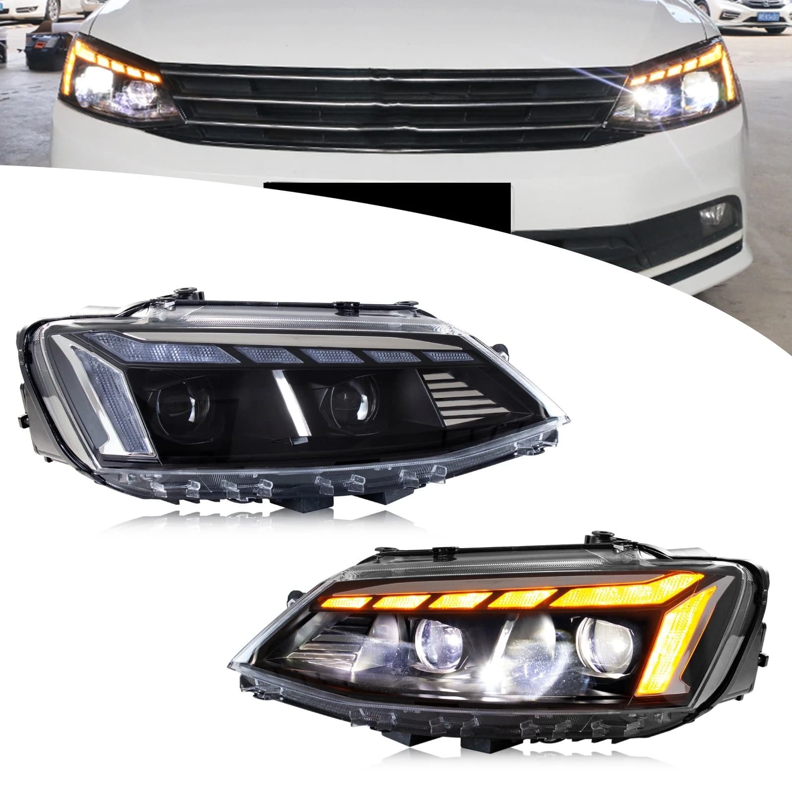 Fari a LED per Volkswagen VW Jetta 2011-2018 MK6 Indicatore sequenziale Gruppo lampade anteriori Red Eye [Non adatto a GLI]
