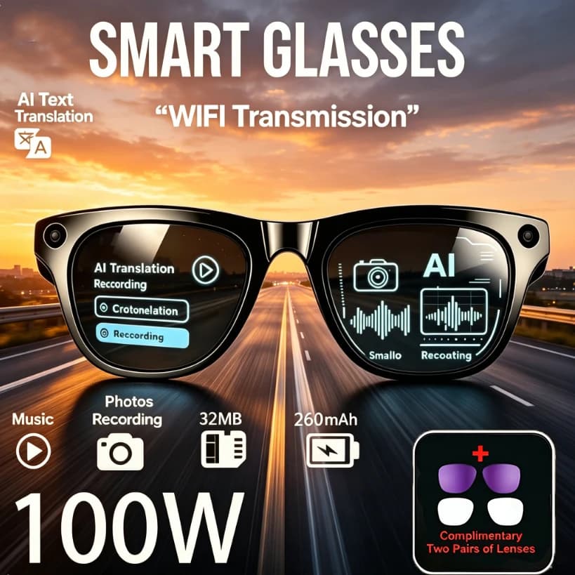 2026 New Smart Translation Glasses HD Clarity 40g Lightweight Comfortable AI Recognition Sensitive Recording Music Smart Glasses