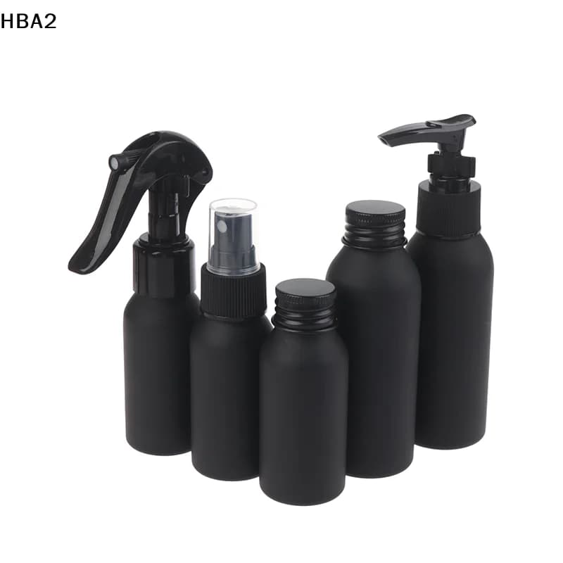 40ml-250ml Black Frosted Aluminum Bottle With Cap Perfume Lotion Cosmetic Toner Water Bottle Travel Protable Refillable Bottle